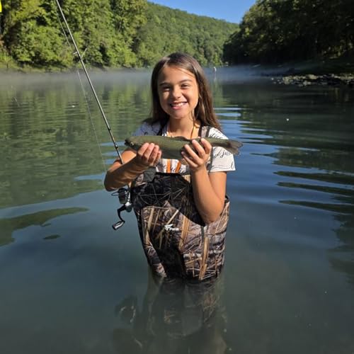 Kids Hunting Waders with Rubber Boots - Lightweight Youth Fishing Gear, 14/15 Next Camo Evo Variation