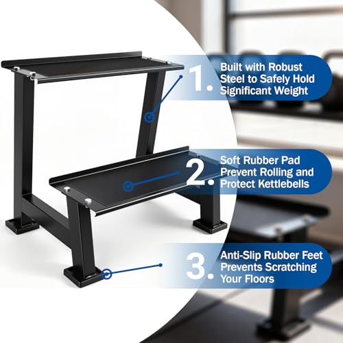 Kettlebell Storage Rack 2-Tier Steel Stand with Non-Slip Pads for Home Gym