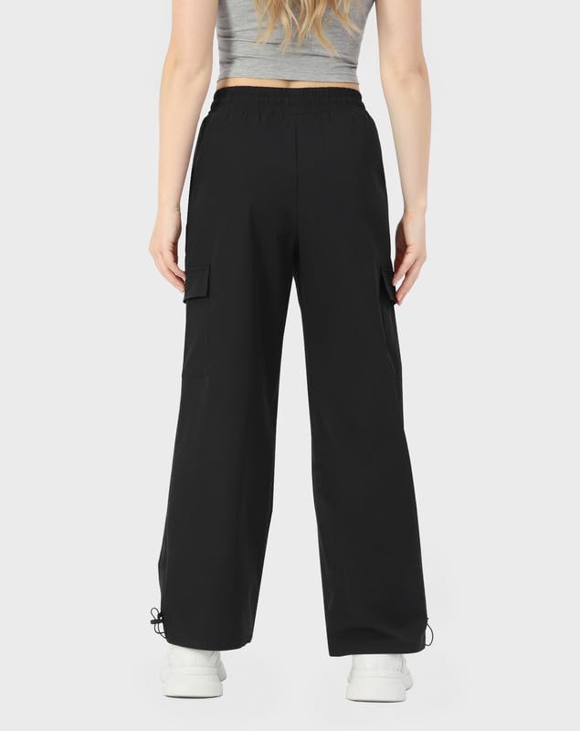 Keriffe Baggy Cargo Pants Women Parachute Hiking Wide Leg Pants Medium Black