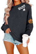 HEBBE Halloween Ghost Sweatshirt Women Spooky Season Pullover Large Dark Grey