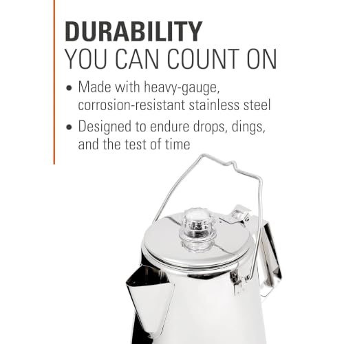 GSI Outdoors 14-Cup Glacier Stainless Steel Percolator Coffee Pot for Camping & Stove