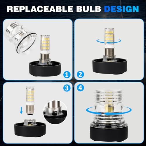 Marine Navigation Anchor Light - 3NM Visibility, 360° White LED for Boats