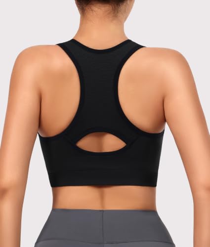 Double Couple Sports Bras for Women Large Black Blue Grey High Impact Workout Racerback