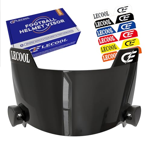 LeCool Football Visor Black - 3D Curved Lens, Wide Field Vision, Youth & Adult Fit