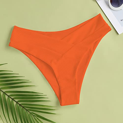 Leoparts Women's V Cut High Waisted Cheeky Bikini Bottoms - Large / Orange