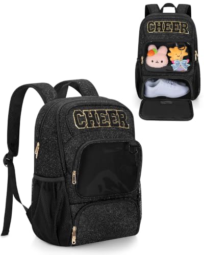 Cheerleading Backpack with Glitter 'CHEER' Design, Large Laptop & Shoe Compartments