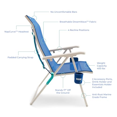 Tall Beach Chair 17 Inch Seat Sky - Supports 400 lbs, Reclining, Anti-Rust Frame