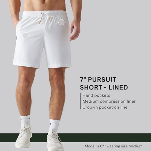 Rhone Men’s 7” Pursuit Shorts Small Bright White – Gym Shorts with Liner & Moisture Wicking