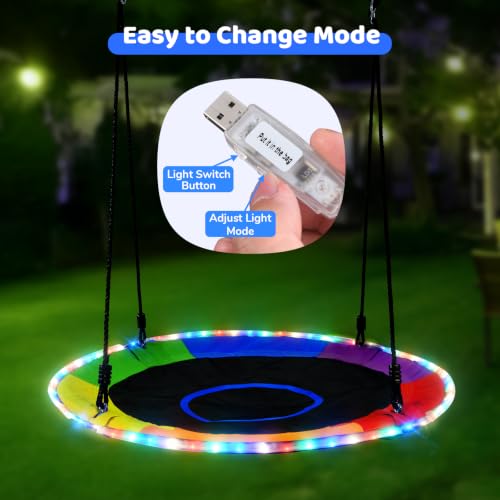 Rainbow 40-Inch Saucer Tree Swing with LED Lights, Heavy Duty 700LBS