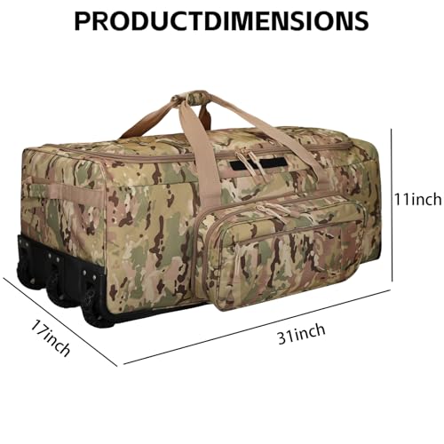Goloni Camo 120L Heavy Duty 3-Wheel Rolling Duffle Bag for Travel & Outdoor