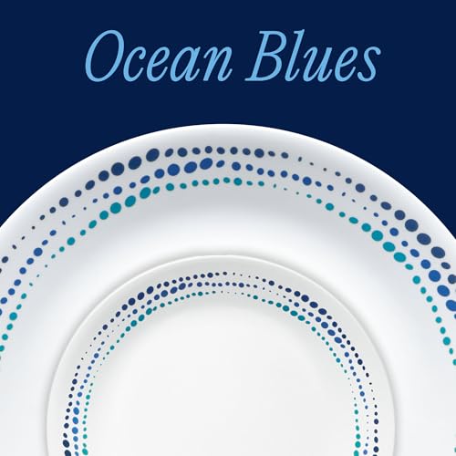 Corelle Ocean Blue 18-Piece Dinnerware Set for 6 - Triple Layer Glass, Chip Resistant