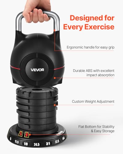 VEVOR Adjustable Kettlebell 44 lbs - Full-Body Strength Training, Space-Saving