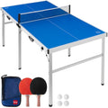 Blue Portable Mid-Size Folding Ping Pong Table - Indoor & Outdoor Game Set with Paddles & Balls