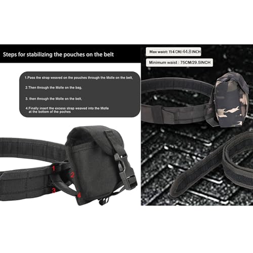 Tactical Battle Belt with Quick Release and Accessories Pouches - Black 7-in-1 Belt for Men