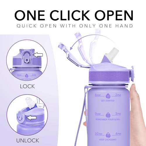 Hydration Bottle 32oz with Straw, Time Marker, Leakproof Lid – Matte Lilac (Variation of THIS listing)
