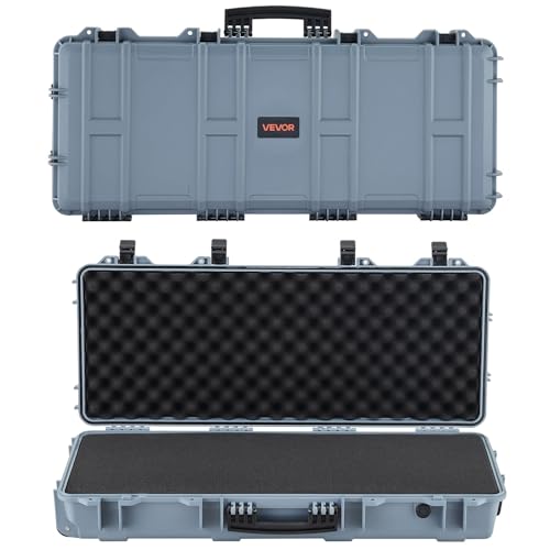 36 Inch VEVOR Waterproof Hard Rifle Case with Wheels, 4-Layer Foam, Lockable, Grey