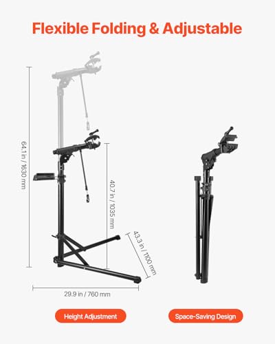 VEVOR Aluminum Bike Repair Stand 85 lb Capacity, Foldable Bicycle Maintenance Rack with Magnetic Tool Tray, Adjustable Height 40.7-64.1 in