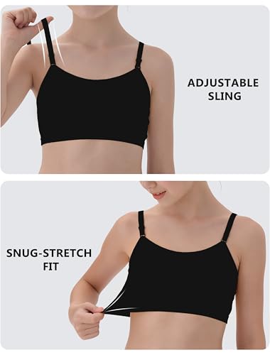 Girls' Training Cotton Sports Bra with Adjustable Spaghetti Straps - Pink, Skin, White, Black, 9-12 Years
