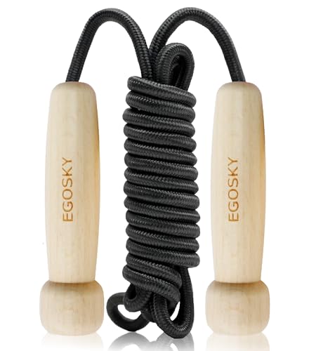 EGOSKY Adjustable Wooden Handle Jump Rope for Fitness Kids & Adults - Grey