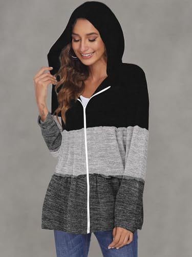 Women’s Zip-Up Hoodie with Pleated Tiered Design Casual Long Sleeve Sweatshirt Jacket
