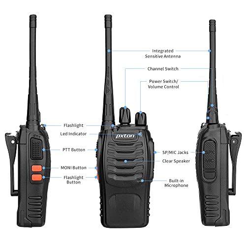 Pxton Long Range Walkie Talkies for Adults 6-Pack with Upgraded Earpiece & Multi Charger