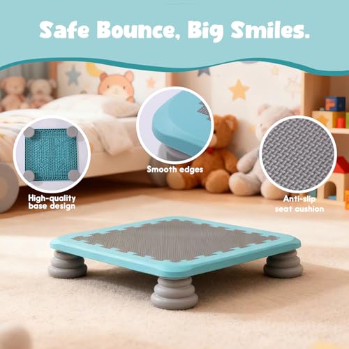 HAPPYMATY Blue Mini Kids Trampoline - Indoor/Outdoor Rebounder for Sensory & Motor Skills, 220 lbs Capacity