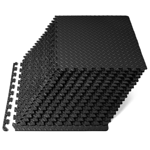ProsourceFit 18-Pack 1/2-Inch EVA Interlocking Foam Gym Floor Tiles, Black, 72 sq ft
