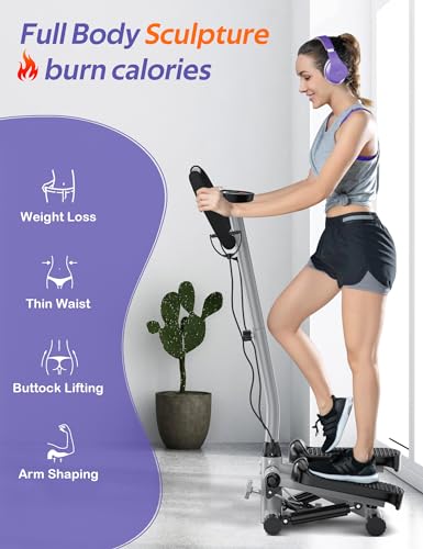 Amicus Gray Mini Stepper with Handlebar, 330lbs Capacity, Quiet Exercise Machine