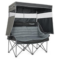 Grey Double Camping Chair with Canopy - Heavy Duty 2 Person Folding Loveseat with Shade & Cup Holders