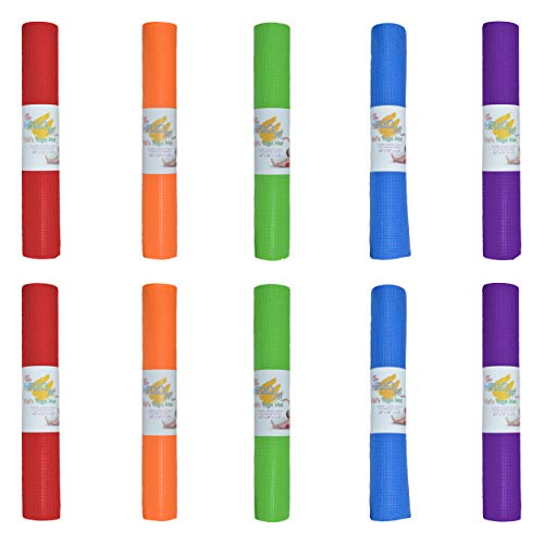 Assorted Kids Yoga Mats 10 Pack - Non-Slip 60x24in, 4mm Thick, Safe