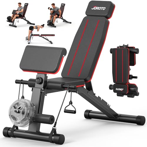 Red JOROTO Adjustable Weight Bench with Leg & Back Extensions, Preacher Curl