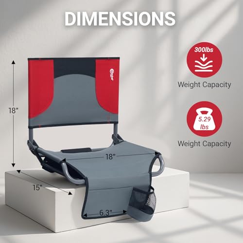 Grey Folding Stadium Seats with Back Support & Cushions - 2 Pack for Sports Events
