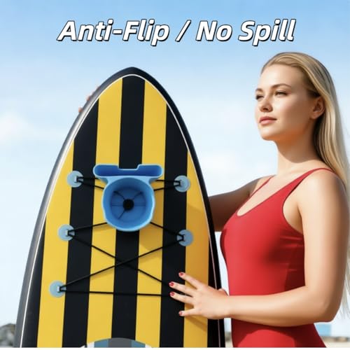 Black Paddle Board Cup Holder - No-Spill Elastic Drink & Phone Mount for SUP & Kayak