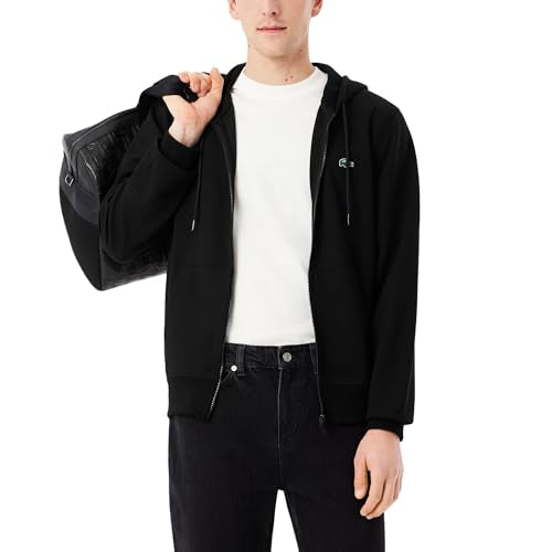 Lacoste Men's Double Face Jersey Zipped Hoodie Large Black - Modern Tonal Finish