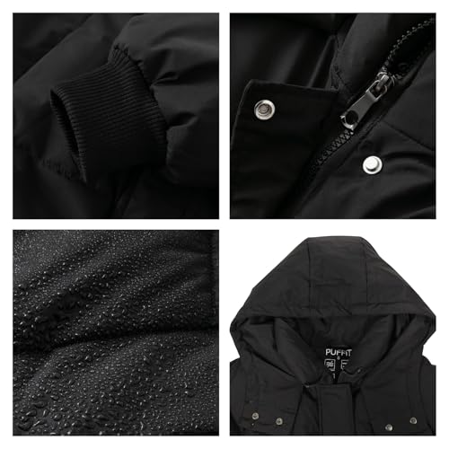 PUFFIT Women's Long Puffer Jacket - Thickened Winter Down Coat, Medium Black