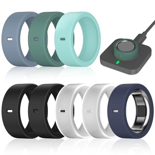 8 Pack Silicone Ring Cover Set for Oura Ring Gen 3/4 with Variations - Black, Clear, Green, Cactus, Blue, Navy Blue, M Size