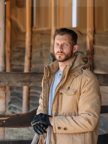 Mr.Stream Men's Khaki Winter Hooded Puffer Jacket - Windproof Sherpa Lined Coat, Large