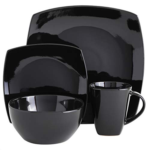 Gibson Elite Soho Lounge Square Reactive Glaze Stoneware Dinnerware Set for 4, Black, 16 pcs