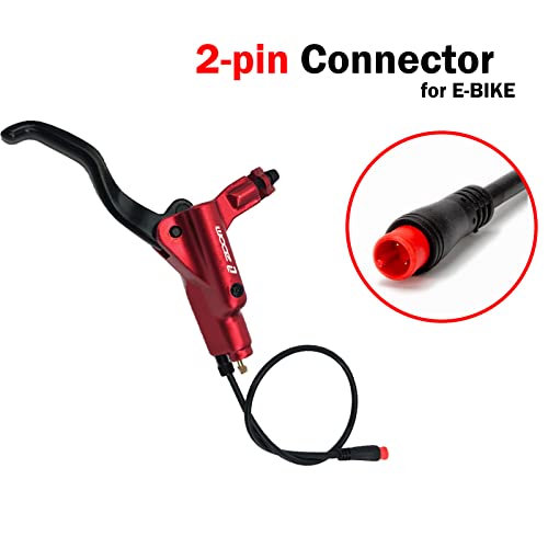 Electric Bike Hydraulic Brake Set with 180mm Rotors - Red, 2-Pin Connector
