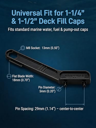 Black Marine-Grade 316 Stainless Steel Deck Fill Key Set with Extra-Reach Handle and M8 Nut Driver