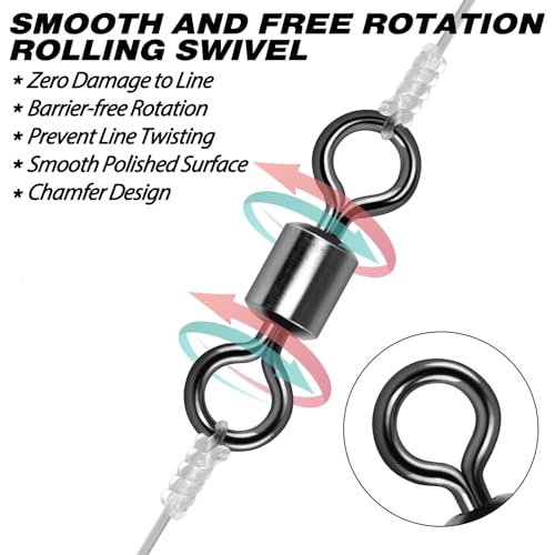 Heavy Duty Stainless Steel Fishing Swivels 77LB 100 Pack - Saltwater & Freshwater Tackle