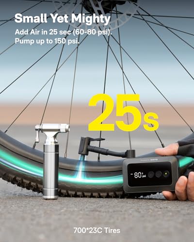 HOTO Electric Bike Tire Pump - Compact Fast-Inflate Mini Bicycle Pump