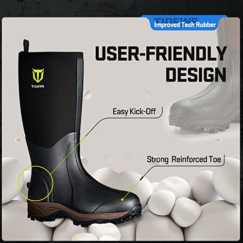 TIDEWE Waterproof Neoprene Rubber Boots for Men & Women - Black / Size 12