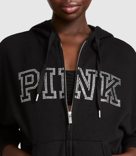 Victoria's Secret PINK Women's Campus Fleece Full-Zip Hoodie Black Medium