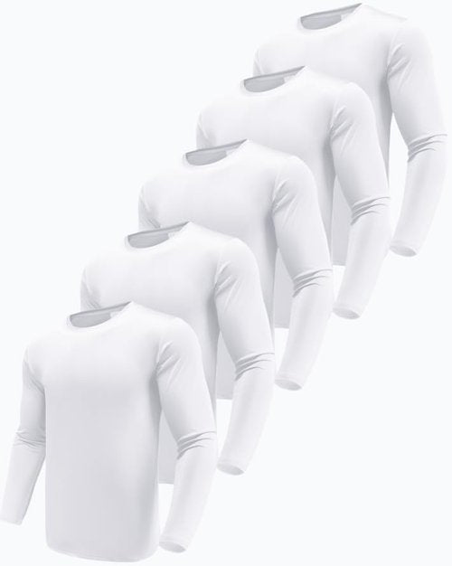 5 Pack White Long Sleeve Shirt Men, Moisture Wicking Dry Fit Tshirts Shirts for Men, UPF 50+ Sun Protection Workout Shirts White-5P02-L