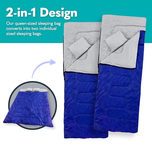 Sleepingo Blue Double Waterproof Sleeping Bags for Adults, Camping & Backpacking