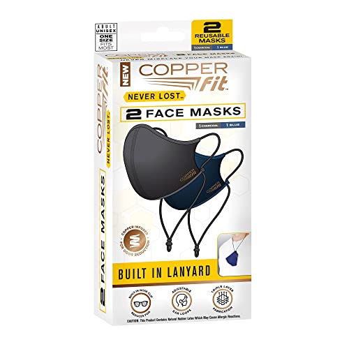 Reusable Copper Infused Face Masks for Adults - 2 Pack, Washable & Unisex