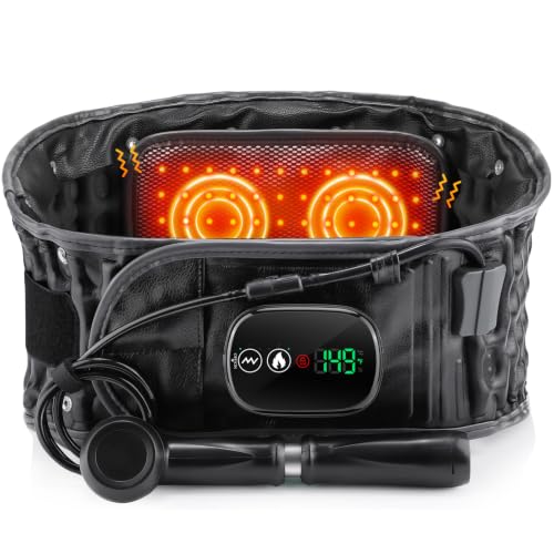 Decompression Back Belt with Red Light Heating and Massage - Black, Inflatable Lumbar Support for Spine Relief