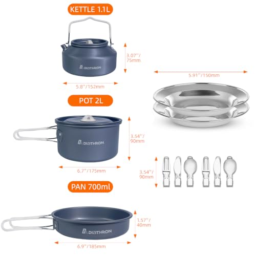 13-Piece Camping Cookware Set for 2 with Pot, Kettle, and Tableware