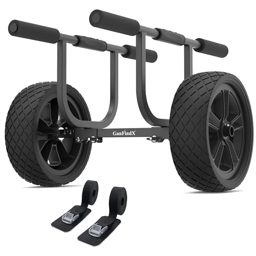 GanFindX Heavy Duty Aluminum Kayak Cart 300 lbs Capacity 11 Inch No-Flat Wheels